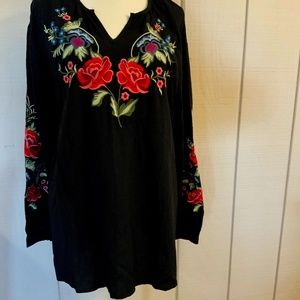 AK long sleeved embroidered blouse size large